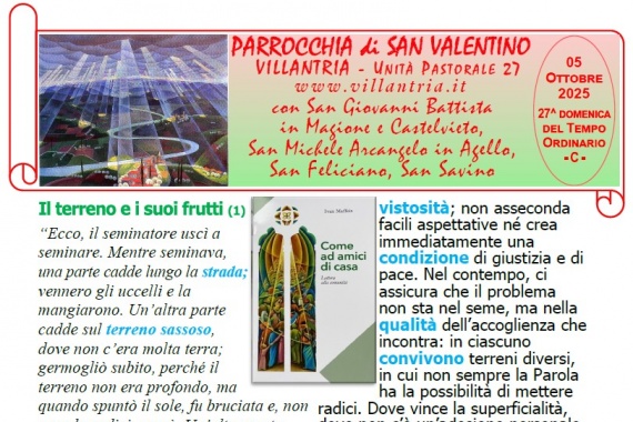 05.10.2025 – 27^ del Tempo Ordinario: Settimanale da consultare e stampare