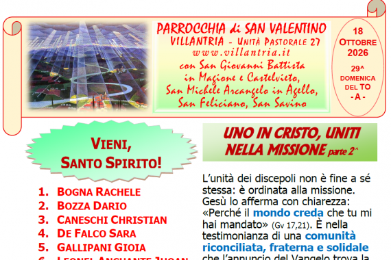 18.10.2026 – 29^ DOMENICA DEL T.O.: Settimanale da consultare e stampare