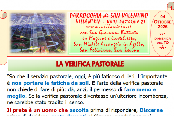 04.10.2026 – 27^ DOMENICA DEL T.O.: Settimanale da consultare e stampare